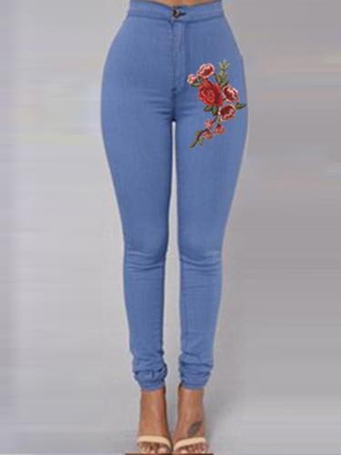 Heidi-Mode | Rote Florale Stickerei Skinny Jeans