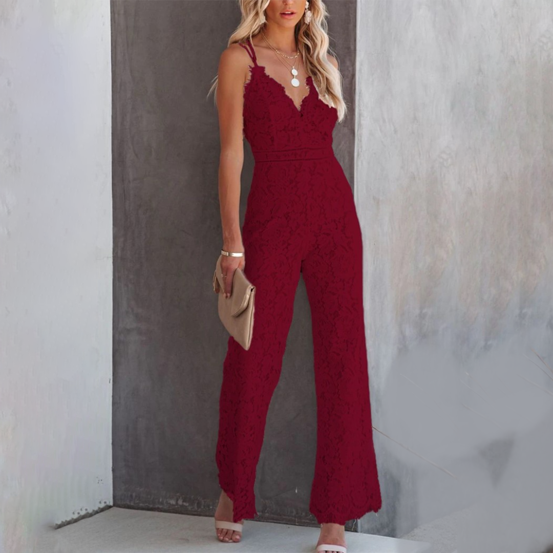 Eleganter Spitzen-Jumpsuit mit V-Ausschnitt