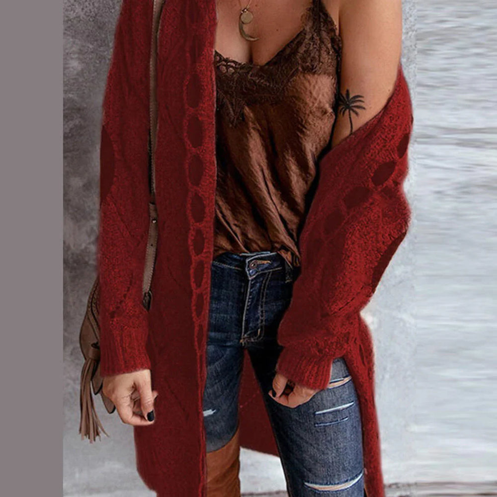 Heidi-Mode | Zopfmuster Strickjacke mit Kunstleder-Akzenten