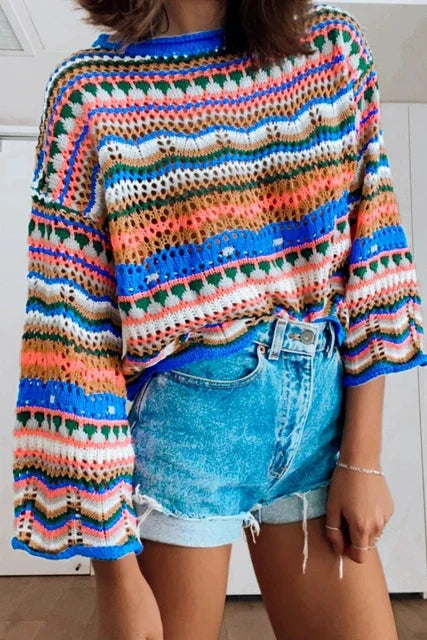 Heidi-Mode | Frauen Bunte gehäkelte Pullover