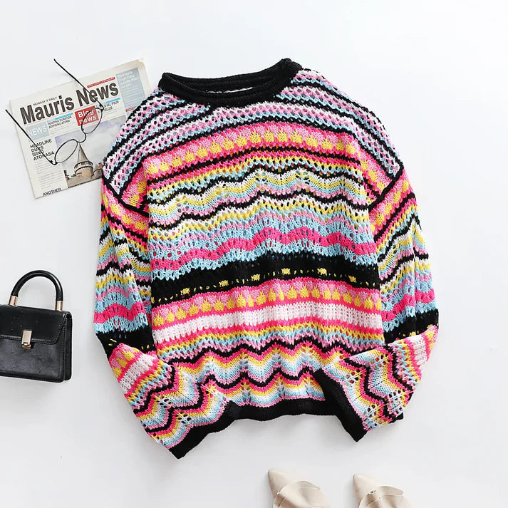 Heidi-Mode | Frauen Bunte gehäkelte Pullover