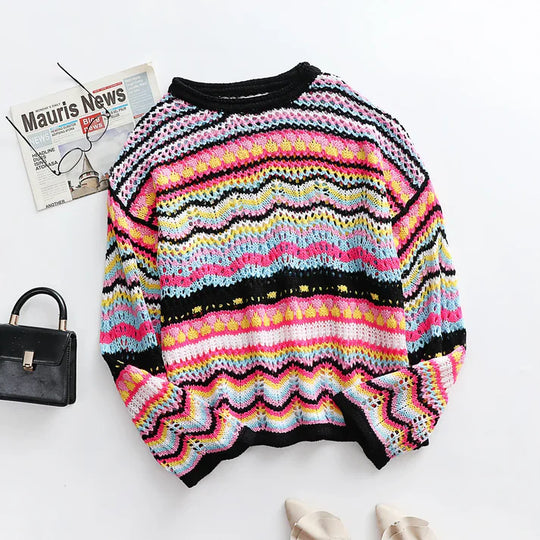 Heidi-Mode | Frauen Bunte gehäkelte Pullover