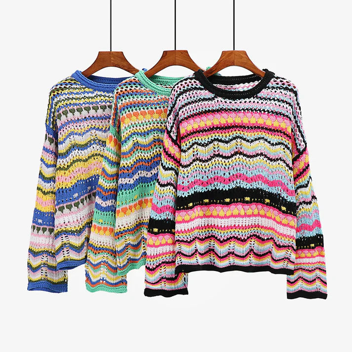 Heidi-Mode | Frauen Bunte gehäkelte Pullover