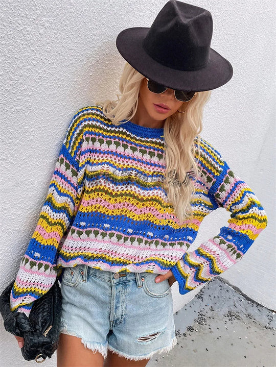 Heidi-Mode | Frauen Bunte gehäkelte Pullover