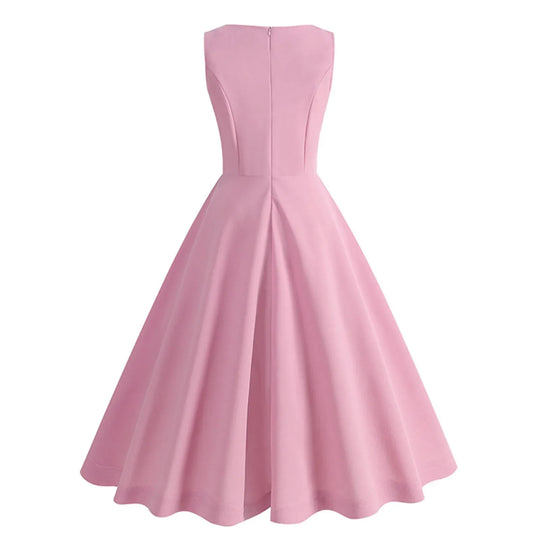 Retro Roze Swing Midi-Jurk