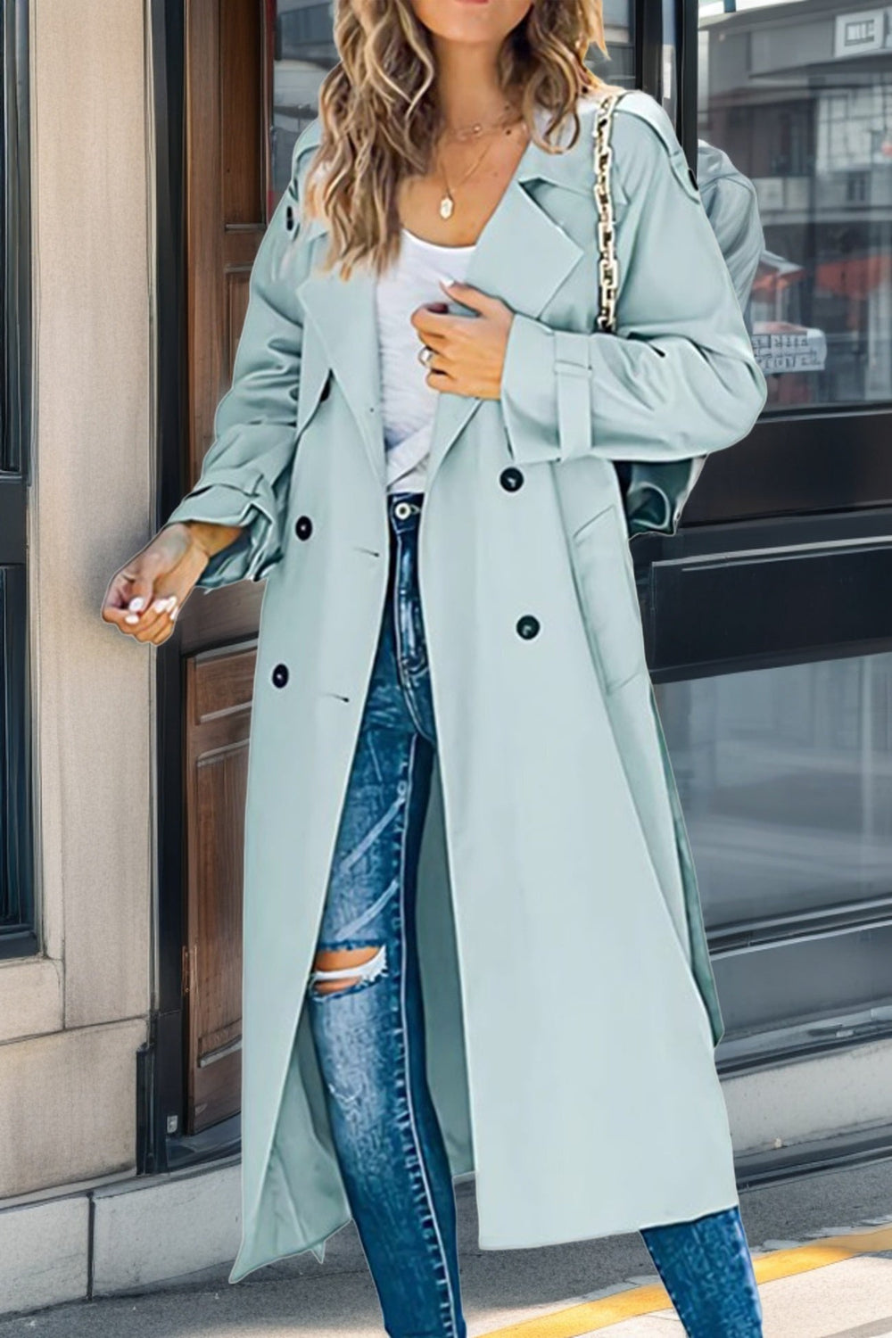 Heidi-Mode | Trenchcoat Relaxed Fit Doppelreiher Gürteltasche Atmungsaktive Mischung