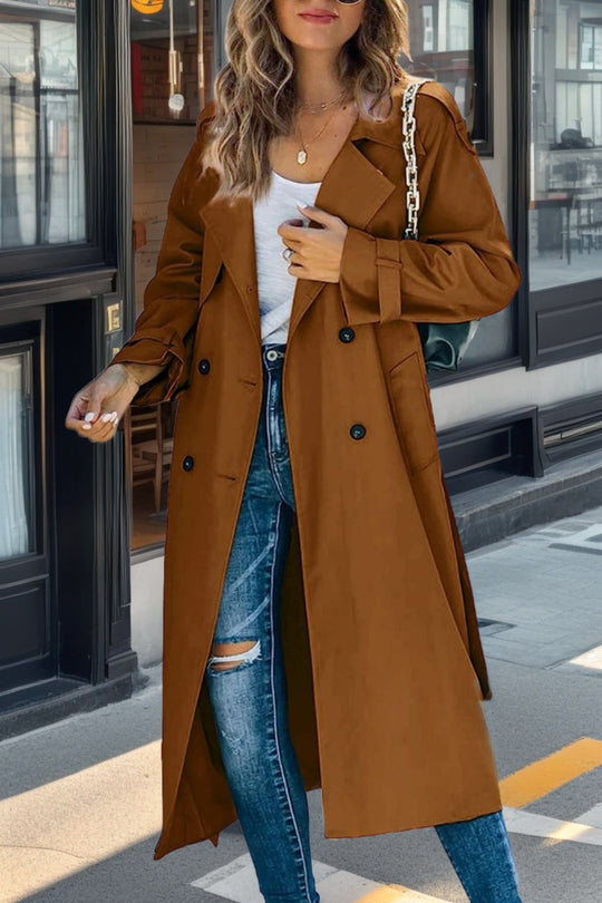 Heidi-Mode | Trenchcoat Relaxed Fit Doppelreiher Gürteltasche Atmungsaktive Mischung