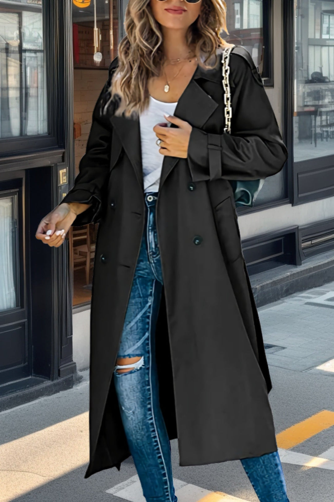 Heidi-Mode | Trenchcoat Relaxed Fit Doppelreiher Gürteltasche Atmungsaktive Mischung