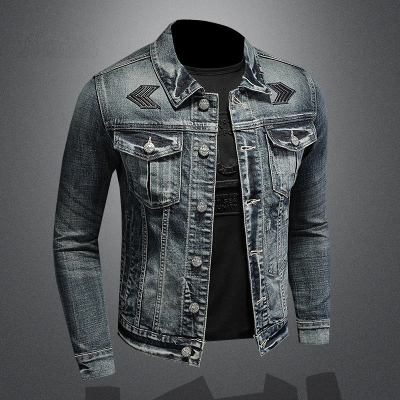 Heidi-Mode | Herren Schwarze Denimjacke - Stonewashed-Stil