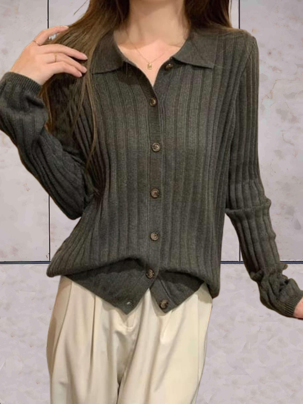 Heidi-Mode | Einfache Slim Fit Pullover mit Polokragen und Knopfverschluss