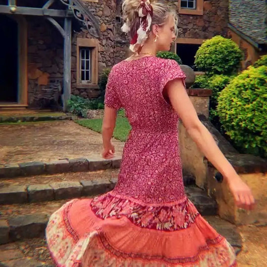 Heidi-Mode | Blumenmuster Boho Kleid Grün