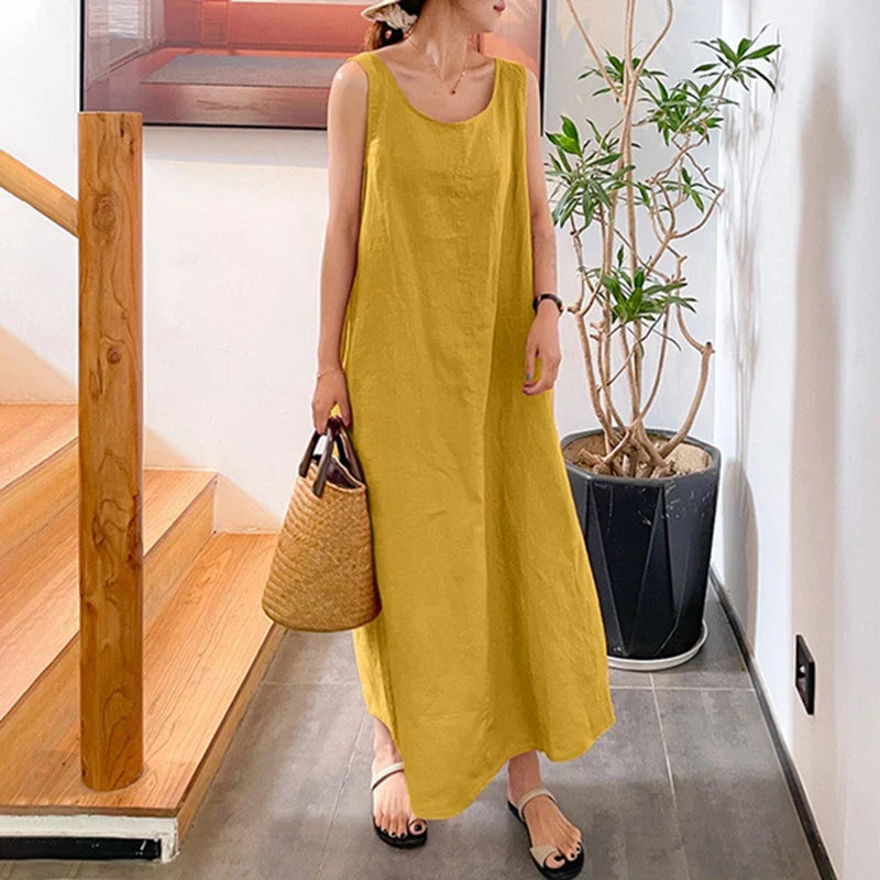 Lente Zomer Jurk met O-Hals en Mouwloze Tankstijl