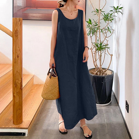 Lente Zomer Jurk met O-Hals en Mouwloze Tankstijl