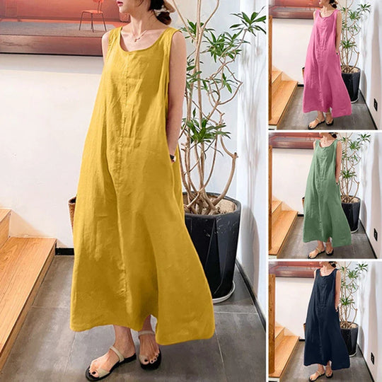 Lente Zomer Jurk met O-Hals en Mouwloze Tankstijl