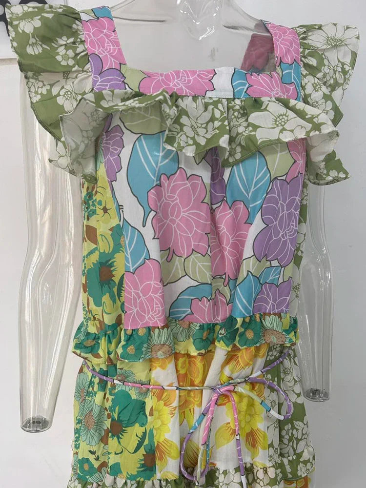 Heidi-Mode | Lgrq Trendy Rüschlinie Design Gedruckte Lange Kleider Sommer Rüschmode Ohne Ärmel Elegantes Luxus Kleid Mädchen
