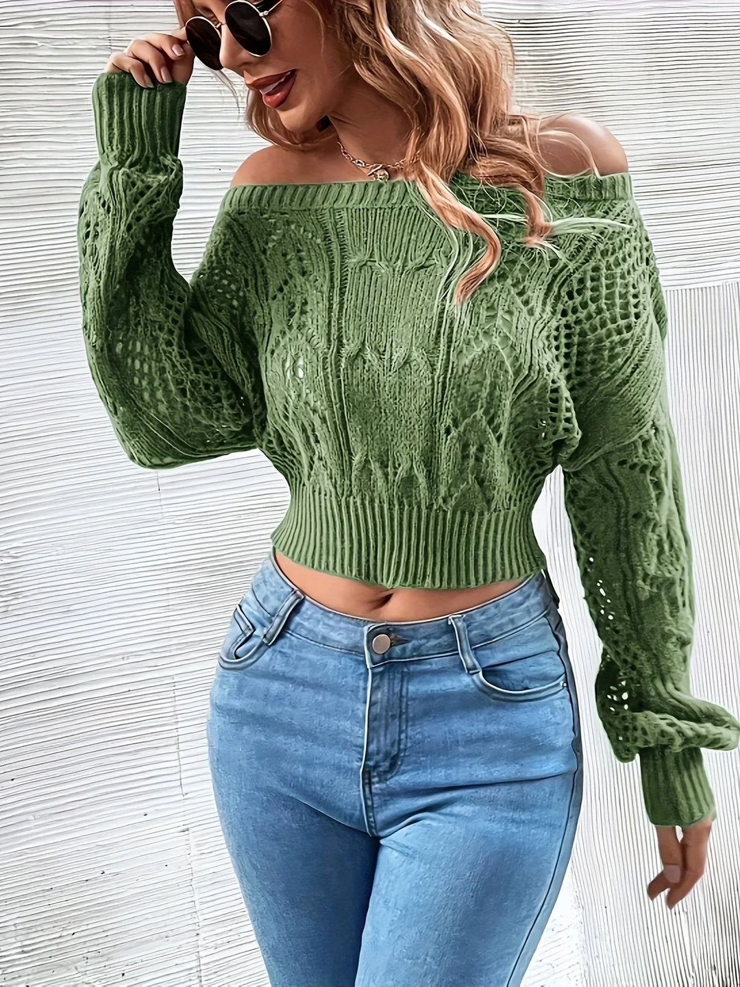 Heidi-Mode | Gestrickter Off-Shoulder Halow Pullover