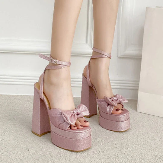 Heidi-Mode | Glitzer Plattform Bogen High Heels