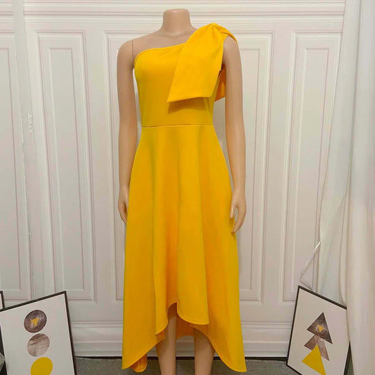 Heidi-Mode | Ein Schulter Bow Ärmelloses Kleid