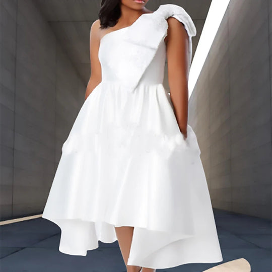 Heidi-Mode | Ein Schulter Bow Ärmelloses Kleid
