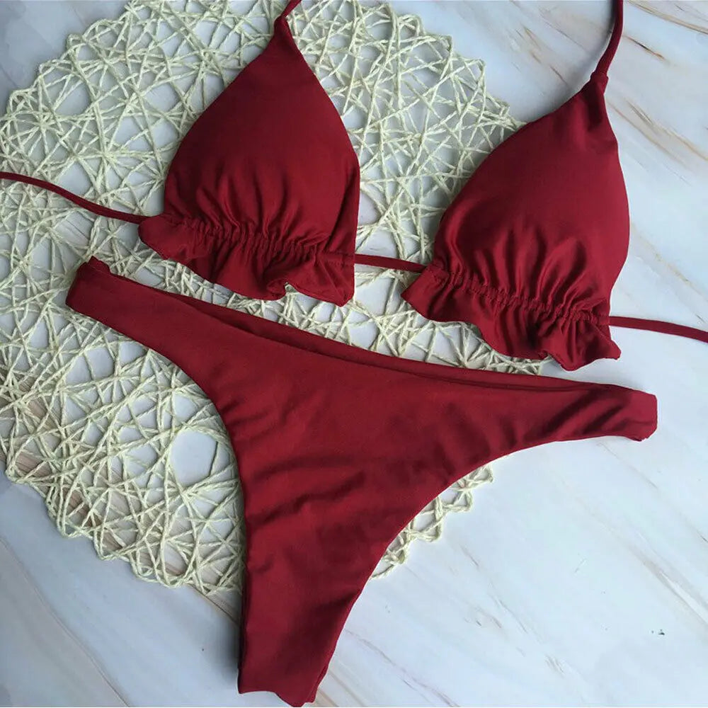 Heidi-Mode | Sommer Frauen Sexy Bandage Brasilianisch Bikini Set Top Tanga Unterteil Set Strand Push Up Badeanzug Damen Schnür Badebekleidung