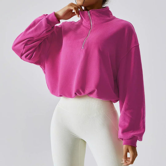 Heidi-Mode | Yoga Pullover Hoher Kragen Fitness Sport Sweatshirt Frauen Lauf Segel Reißverschluss Frauen Lockere Langarm Sweatshirt