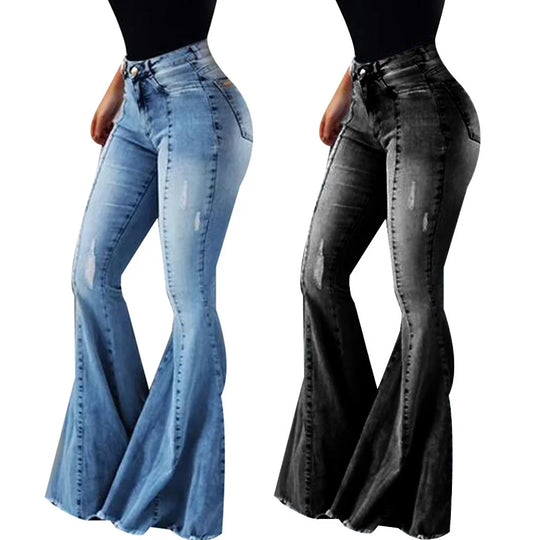 Heidi-Mode | Frauen Jeans Slim Fit Denim Hose Schlaghose Hohe Taille Bootleg Jeans Stretch Frauen Flare Hose Mode Weite Beine Zerrissene Jeans