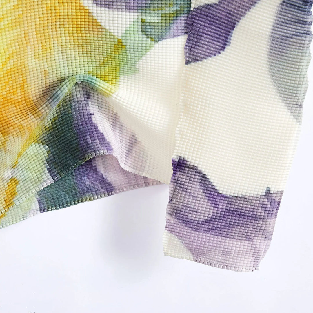 Heidi-Mode | Miyake Plissee Neue Mais Falten Blume Bedruckt Kurzarm T-Shirt und Mode A-Linie Plissee Lange Rock Set Zweiteilig Anzug Sommer