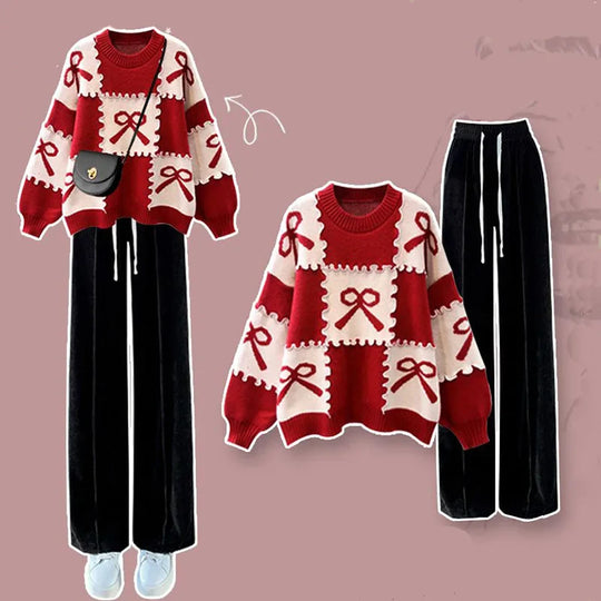 Heidi-Mode | Lockere Strickjacke und Lässige Hose Zweiteilige Set für Damen