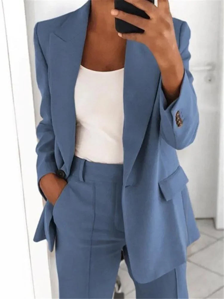 Heidi-Mode | S 5Xl Damen Blau Jacke Lässig Langarm Top Einfarbig Anzug Kragen Knopf Einfach Temperament Pendler Große Größe Blaue Jacke