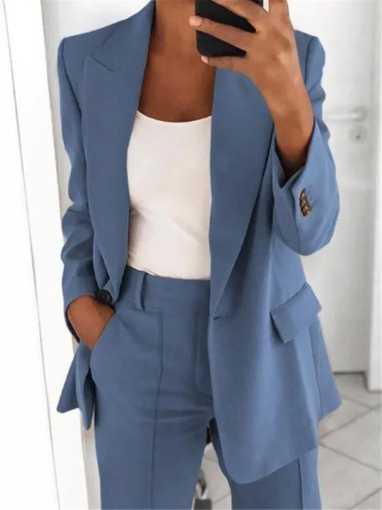 Heidi-Mode | S 5Xl Damen Blau Jacke Lässig Langarm Top Einfarbig Anzug Kragen Knopf Einfach Temperament Pendler Große Größe Blaue Jacke