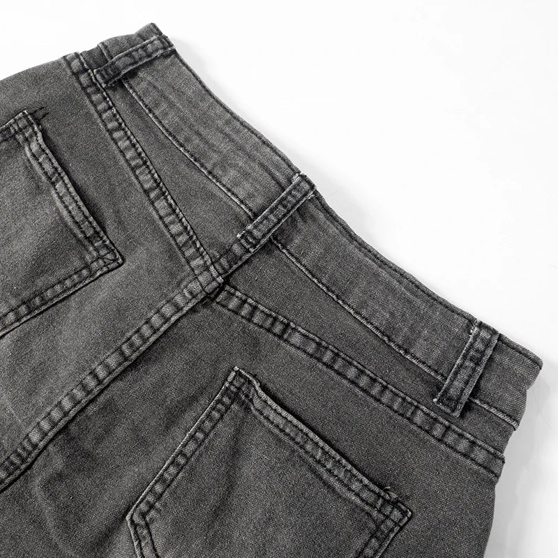 Heidi-Mode | Besticktes Denim Crop Top Mini Micro Y2k Rock Korsatzt Schnürsatz Co Ord