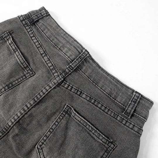 Heidi-Mode | Besticktes Denim Crop Top Mini Micro Y2k Rock Korsatzt Schnürsatz Co Ord