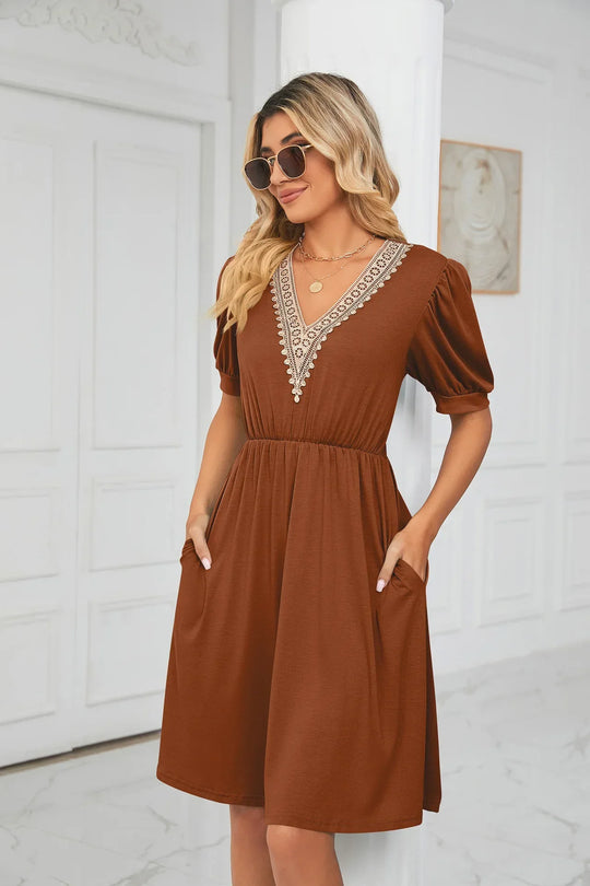 Heidi-Mode | Einfache Spitz Patchwork Kleid für Frühling/Sommer