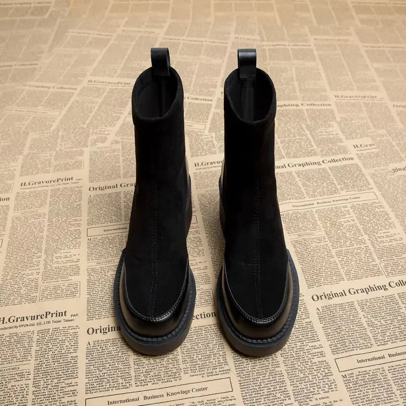 Heidi-Mode | Kurze Schuhe für Frauen Schwarze Damen Absatzstiefeletten Sockenschuhe Kampfstiefel Sehr Hohe Absätze Wildleder Punk Stil Stiefel Herbststiefel
