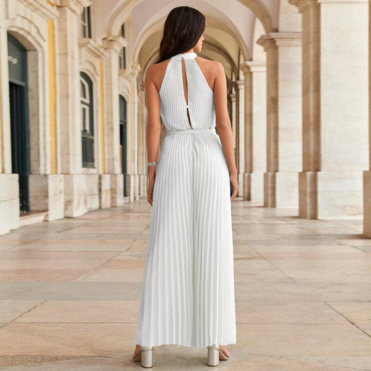 Weißer plissierter Jumpsuit