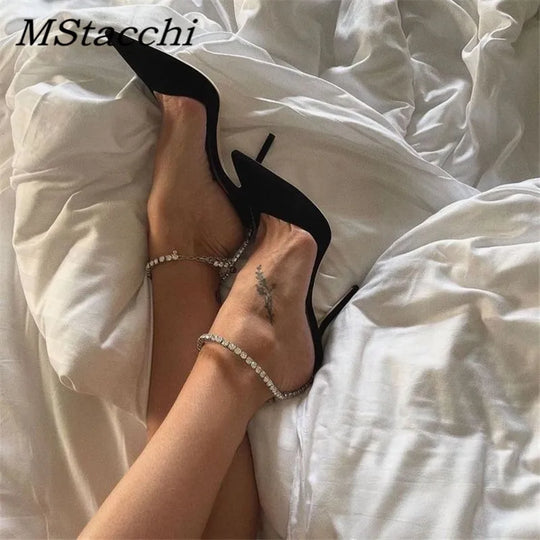 Heidi-Mode | Luxus Rhinestone Ketten Damen Pumps Designer Sandalen Hohe Absätze Sommer Knöchelriemen Fest Schuhe Stern Stil Hochzeit Prom Schuhe