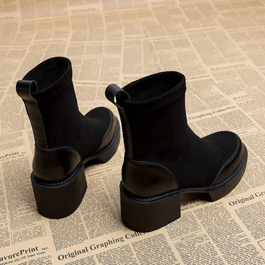 Heidi-Mode | Kurze Schuhe für Frauen Schwarze Damen Absatzstiefeletten Sockenschuhe Kampfstiefel Sehr Hohe Absätze Wildleder Punk Stil Stiefel Herbststiefel