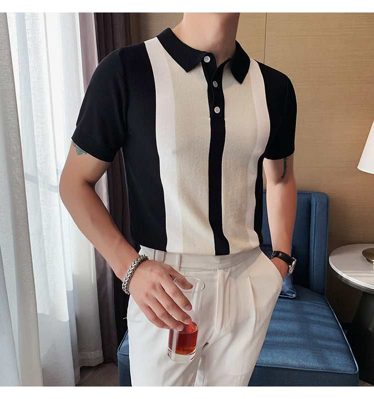 Heidi-Mode | Strick Kontraststreifen Kurzarm Polo Shirts