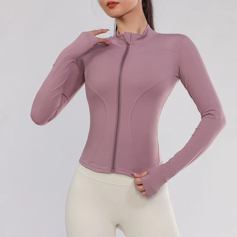 Heidi-Mode | Frauen Fitness Kleidung Einfarbig Schnell Trocknend Yoga Kleidung Hohe Elastizität Fitness Jacke Belüftet Lange Sport T-Shirt Damen Trainingsanzug