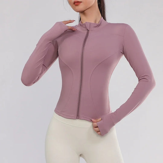 Heidi-Mode | Frauen Fitness Kleidung Einfarbig Schnell Trocknend Yoga Kleidung Hohe Elastizität Fitness Jacke Belüftet Lange Sport T-Shirt Damen Trainingsanzug