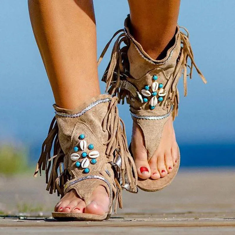 Heidi-Mode | Fransen Bohemian Sandalen
