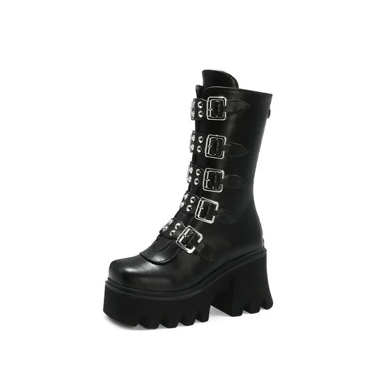 Heidi-Mode | Gothic Schuhe Frauen Schwarz Hochstiefel Weiblich Hohe Absatz Frauen Combat Punk Chunky Dame