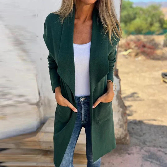 Heidi-Mode | Einfarbiger Mid Length Cardigan Mantel