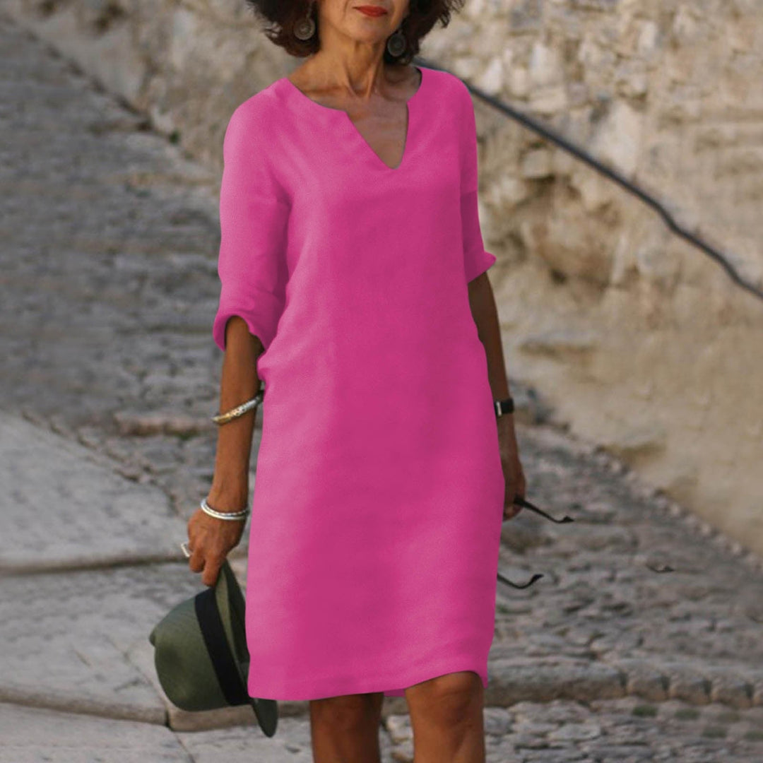 Heidi-Mode | Elegantes Leinen Sommerkleid mit V-Ausschnitt