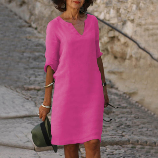 Heidi-Mode | Elegantes Leinen Sommerkleid mit V-Ausschnitt
