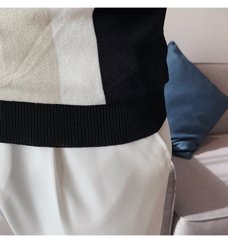 Heidi-Mode | Strick Kontraststreifen Kurzarm Polo Shirts