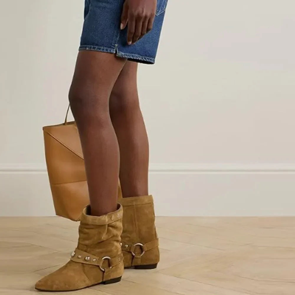 Heidi-Mode | Cowboy-Stiefeletten für Damen mit niedrigem Absatz und rutschfester PU-Sohle