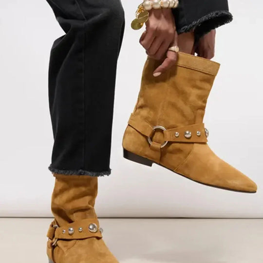 Heidi-Mode | Cowboy-Stiefeletten für Damen mit niedrigem Absatz und rutschfester PU-Sohle