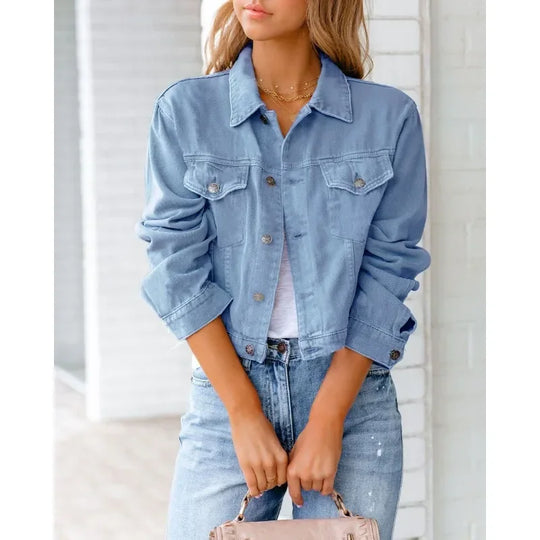 Heidi-Mode | Kurze Taschenjacke Mode Streetwear Einfache Knopf Trend Frauen Denim Jacken Lange Ärmel Herbst Neu Denim Denim Jacken