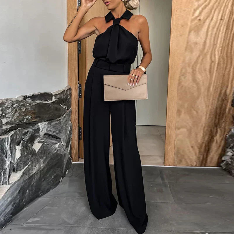Heidi-Mode | Sexy Off-Shoulder Hohe Taille Jumpsuit Frauen Lässig Ärmellos Breite Beine Solid Romper Elegant Plissee Lose Lang Playsuit